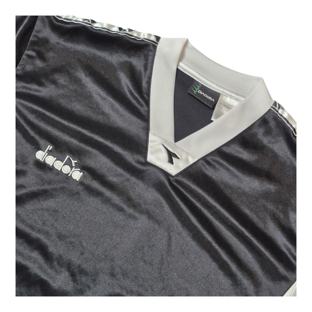Diadora Men's S Soccer Jersey Futbol Football Black White Short Sleeve Athletic
